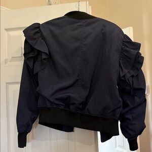 MARBLE navy ruffle sleeve bomber jacket! Orange Lined Garment